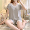 【超亲肤！蕾丝边睡衣套装】可外穿的家居服，好看到想穿出街！夏季薄款纯色韩版休闲宽松短袖睡衣睡裤两件套女 商品缩略图3