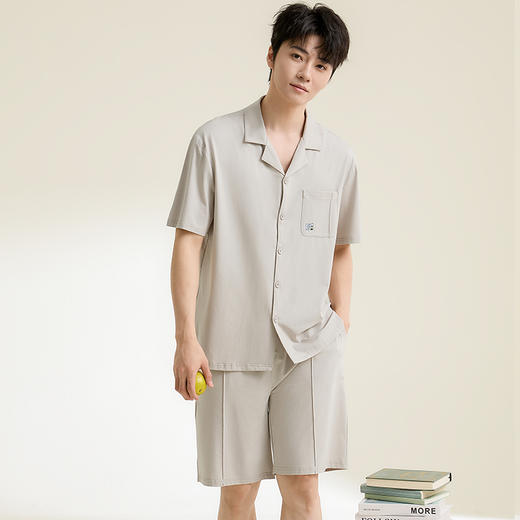 康妮雅男式短袖短裤开襟套装 商品图2