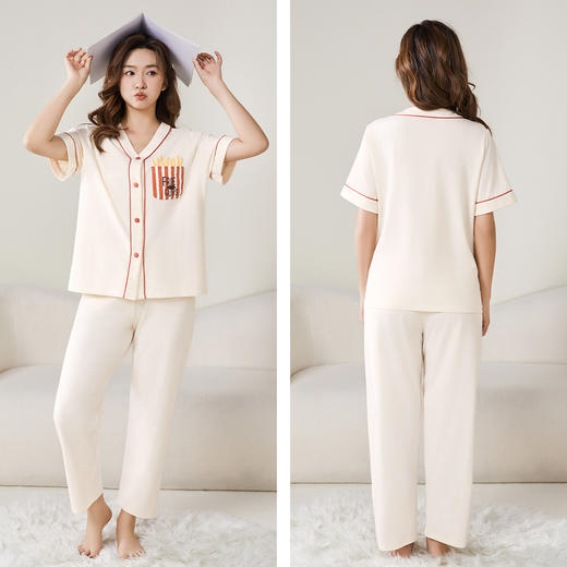 熳洁儿 春夏棉家居服印花休闲睡衣透气短袖长裤女家居服套装24253205 商品图7