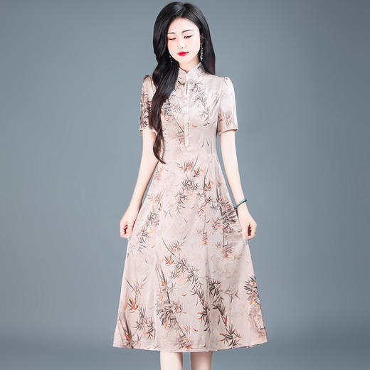中式国风，短袖裙印花改良旗袍连衣裙QYM-TYH-247250-Y 商品图1