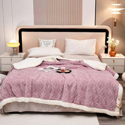 欧伊语ins风棋盘格纯色牛奶绒毛毯双层加厚羊羔绒毯 商品图13