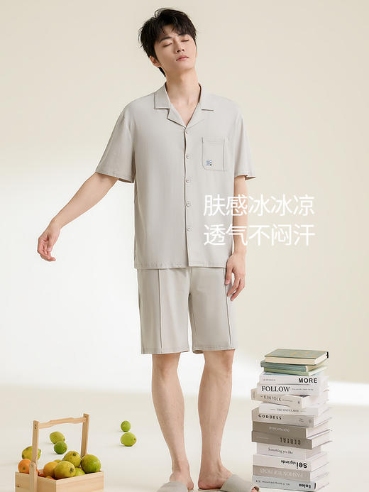 康妮雅男式短袖短裤开襟套装 商品图7