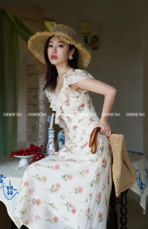 【门店同款】ENJOY夏季南法-细闪荷叶边碎花裙 157302411 商品图5