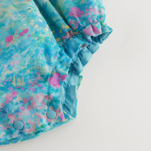 【马克珍妮 芦芙】2024夏装女童莫奈花园棉真丝飞袖连体衣240396 商品图3