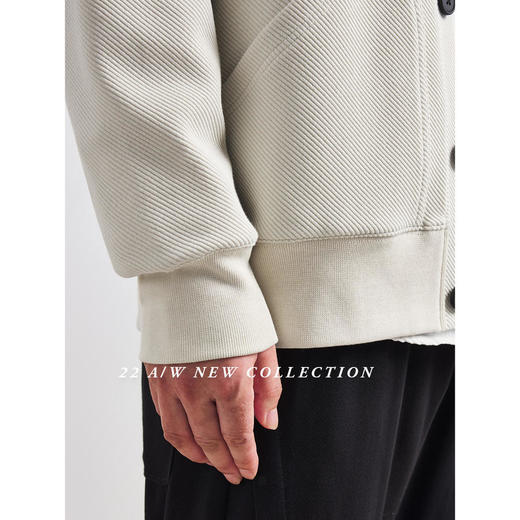 墨麦客V领斜纹肌理卫衣开衫男2023春秋季款简约男士休闲卫衣外套 商品图2