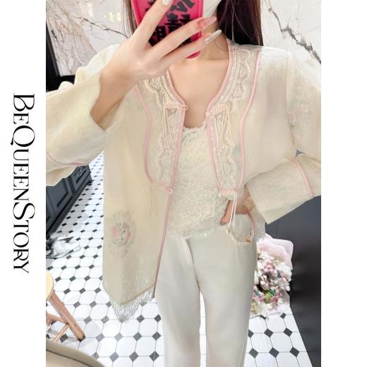 BeQueenStory【粉黛春歇】新中式复古重工含桑蚕丝国风早春款上衣 商品图3