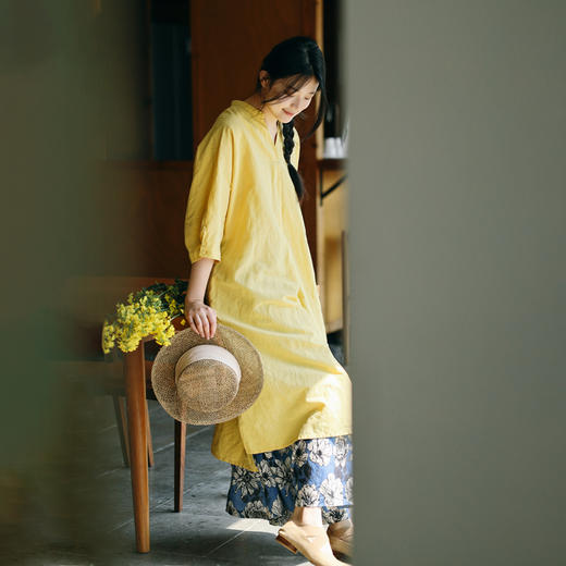 绽放206朵/高精水果酵素汉麻棉金属光泽七分袖宽松休闲显瘦连衣裙 商品图3