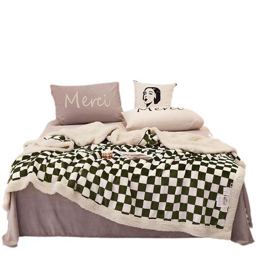 欧伊语ins风棋盘格纯色牛奶绒毛毯双层加厚羊羔绒毯 商品图4