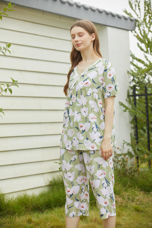 【39元限时秒杀】【秀黛】女植物绵绸短袖套装女士夏季睡衣家居服L2551040T【门店同款】【如遇缺货自动退款，介意勿拍】 商品图5