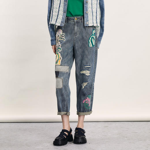 谜底绣花萝卜裤女2024春季新款复古重工刺绣宽松牛仔裤241MK0033 商品图0