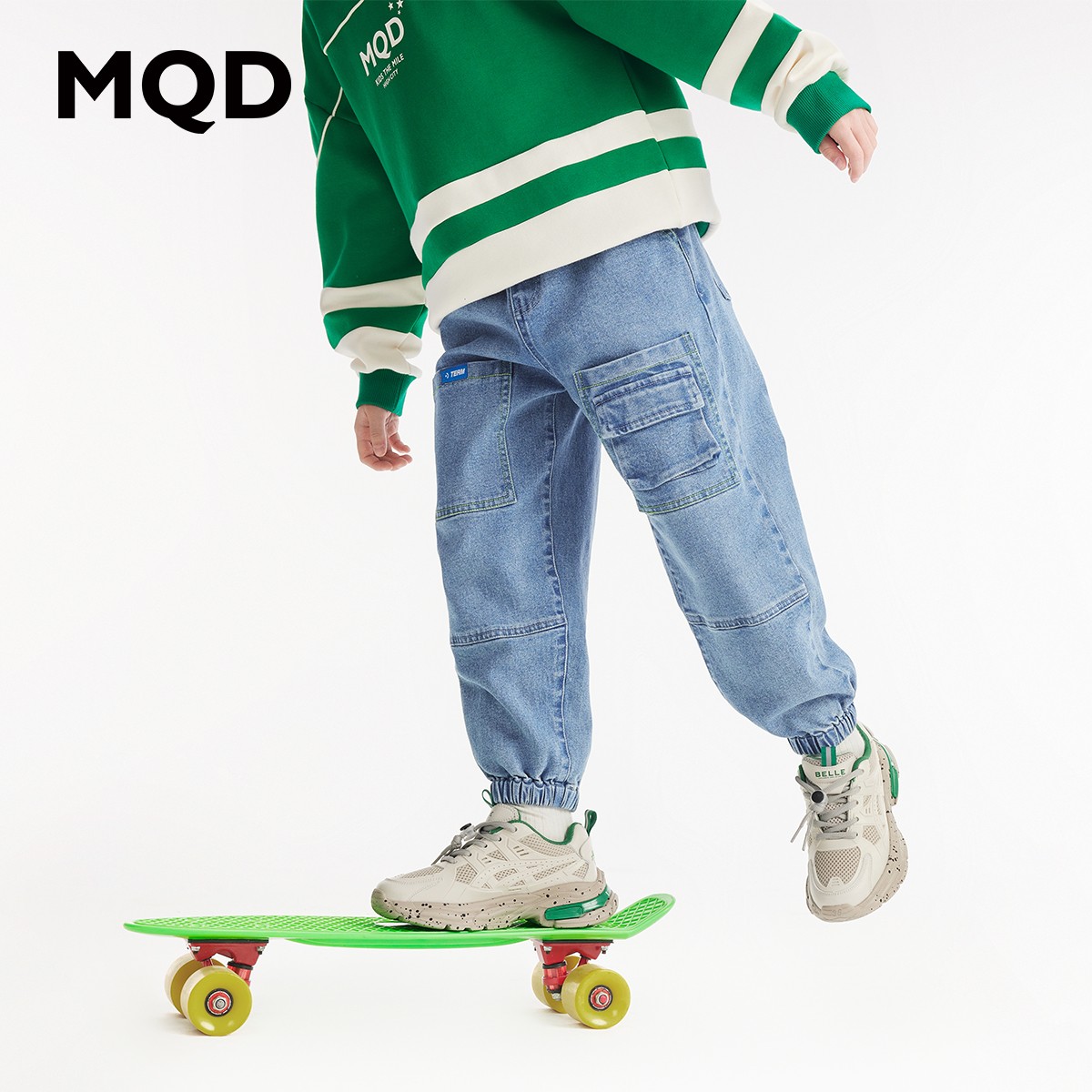 【秒3】【MQD】童装秋男童牛仔裤宽松休闲柔软束脚工装牛仔裤91W1406