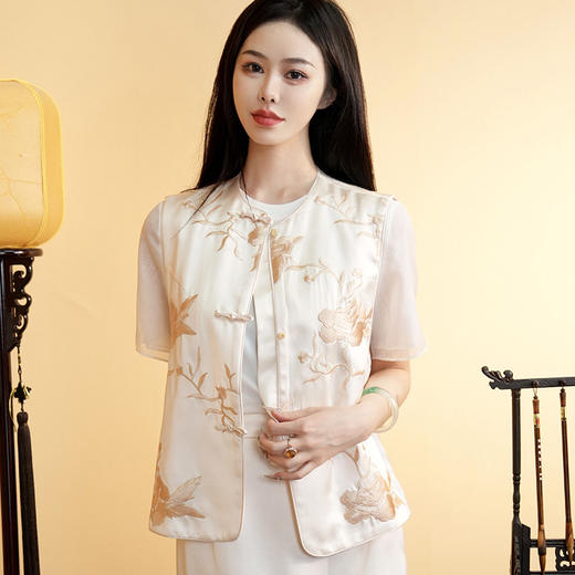 复古民族风，改良盘扣圆领坎肩重工刺绣背心马甲OG-9721 商品图0