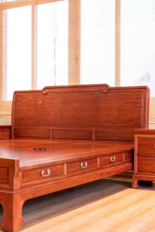 红桥红  家具严选  缅甸花梨（大果紫檀）【180 如意素面大脚 高低床 三件套】 商品图3