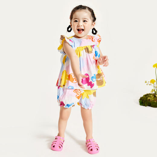 迷你巴拉女童背心短裤两件套纯棉宝宝夏季甜美儿童短袖套装 商品图2