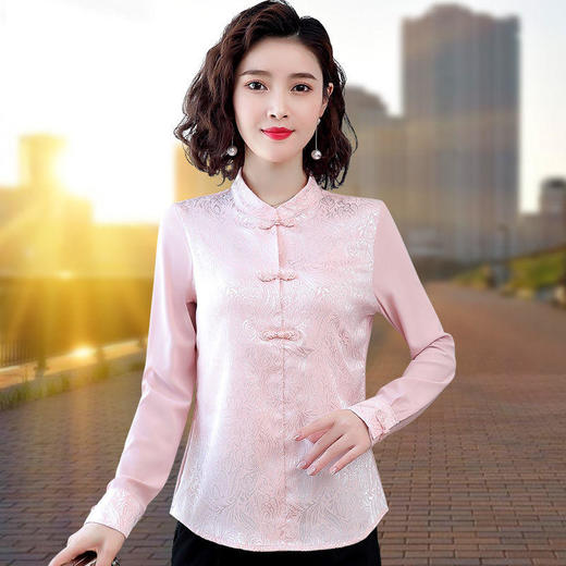 TZF-雪纺衬衫春季2024新中式新款提花中国风女装复古盘扣修身显瘦上衣 商品图8