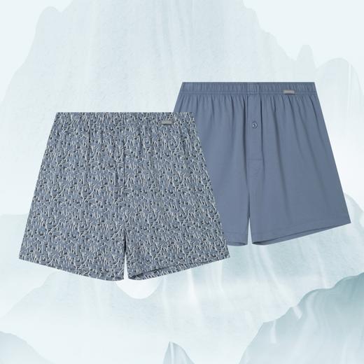 【平纹全棉阿罗裤】SCHIESSER德国舒雅BOXER（2条装）全棉平纹布面料，灰白几何纹样错位穿插印花和素色双包装搭配39/22603X 商品图0