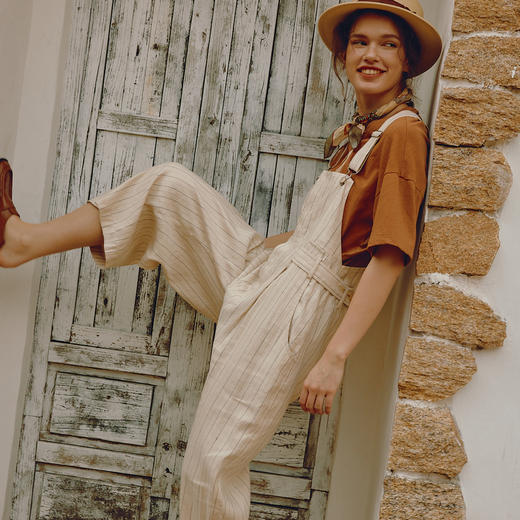 谜底背带裤女士2024年夏季新品复古文艺风宽松直筒长裤242MK0618 商品图2