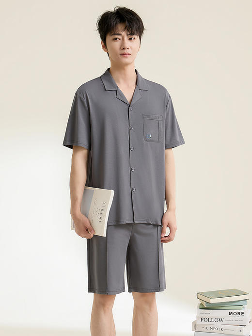 康妮雅男式短袖短裤开襟套装 商品图4