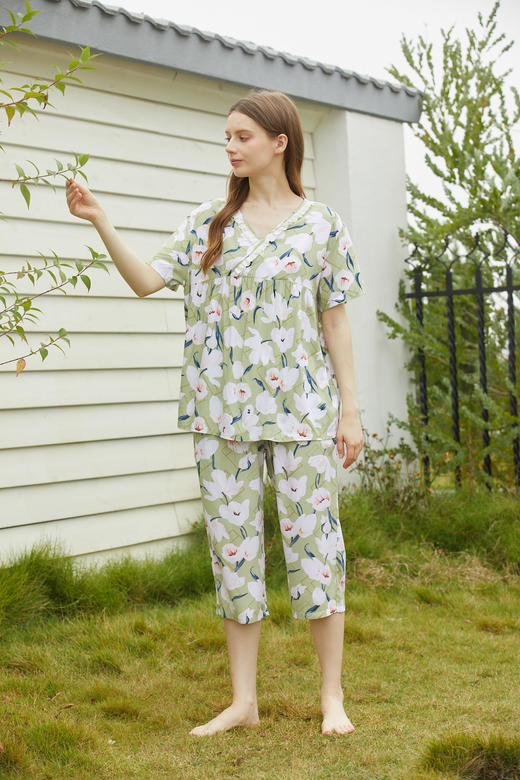 【39元限时秒杀】【秀黛】女植物绵绸短袖套装女士夏季睡衣家居服L2551040T【门店同款】【如遇缺货自动退款，介意勿拍】 商品图6