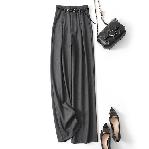 窄版阔腿裤春夏高级灰色西装裤，高腰垂感休闲直筒拖地裤962301 商品图4