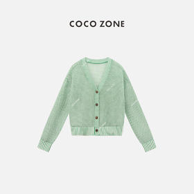 COCO ZONE夏季新款镂空长袖针织衫V领单排扣上衣CC2B0563