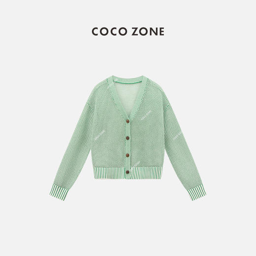COCO ZONE夏季新款镂空长袖针织衫V领单排扣上衣CC2B0563 商品图0