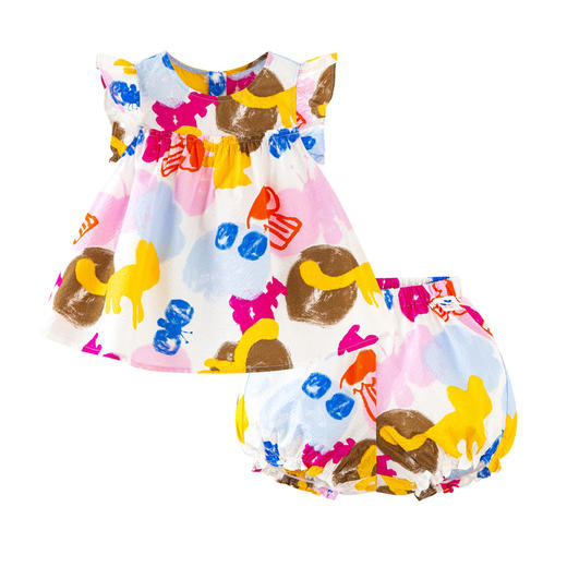 迷你巴拉女童背心短裤两件套纯棉宝宝夏季甜美儿童短袖套装 商品图4