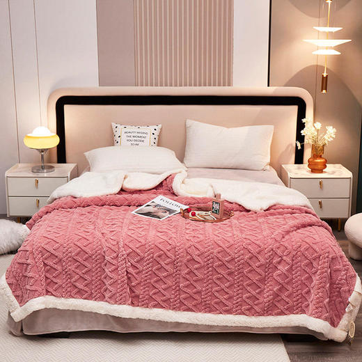 欧伊语ins风棋盘格纯色牛奶绒毛毯双层加厚羊羔绒毯 商品图11