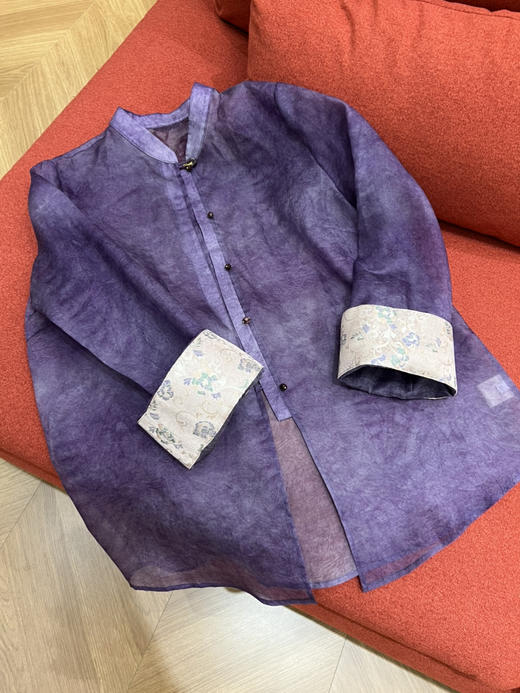 518-5 新中式  九紫离火 轻盈缥缈 紫色晕染 真丝绡 轻薄开衫 我穿XL 商品图5