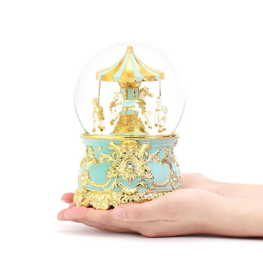 JARLL 120MM 旋转木马音乐盒水球 PA1903 蒂芬尼蓝金 商品图2