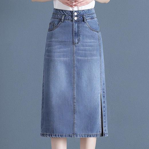TZF-天丝牛仔半身裙女2024年新款夏季高腰中长款开叉薄款一步包臀裙子 商品图0