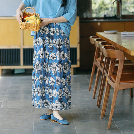 绽放253朵/高支亚麻手绘楝花复古文艺宽松休闲阔腿 商品图1