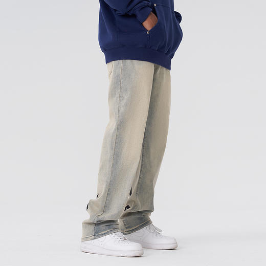 【2024SS新款】美式街头哥特logo印花黄泥牛仔裤直筒泛黄牛仔裤 商品图2