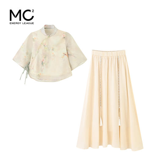 女装斜门襟雪纺印花上衣配半裙两件套-827S4221006 商品图0