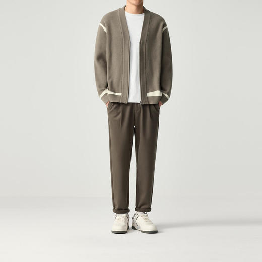 墨麦客时尚v领针织夹克男2024春新款不规则线条撞色男士外套20536 商品图3