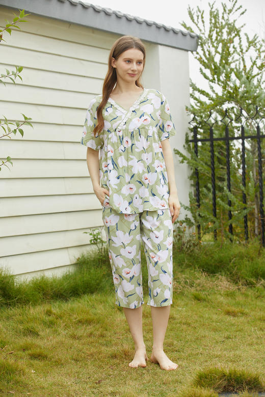 【39元限时秒杀】【秀黛】女植物绵绸短袖套装女士夏季睡衣家居服L2551040T【门店同款】【如遇缺货自动退款，介意勿拍】 商品图1