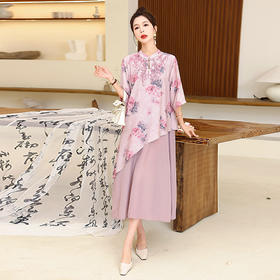 HRFS-6639夏季上新气质时尚新中式风刺绣印花设计高级感遮肉显瘦连衣裙