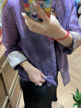 518-5 新中式  九紫离火 轻盈缥缈 紫色晕染 真丝绡 轻薄开衫 我穿XL