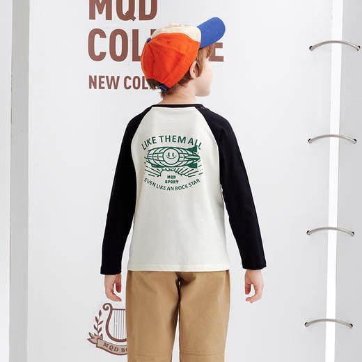 【秒2】【MQD】童装儿童春秋新款圆领休闲T恤宝宝撞色秋季长袖上衣9633W0312 商品图4