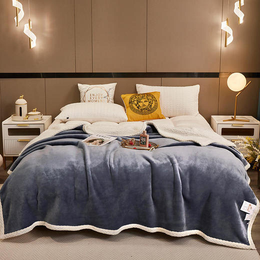 欧伊语ins风棋盘格纯色牛奶绒毛毯双层加厚羊羔绒毯 商品图10