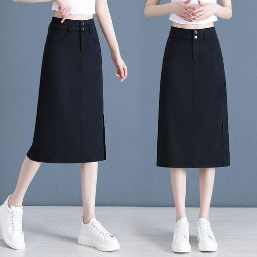 TZF-天丝牛仔半身裙女2024年新款夏季高腰中长款开叉薄款一步包臀裙子 商品图3