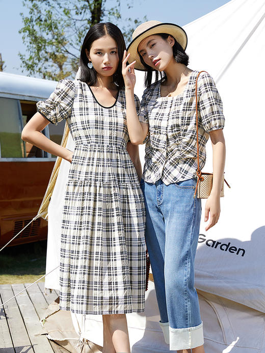 方领格纹短袖套头衫女2024夏季新款显瘦高级感上衣 商品图2