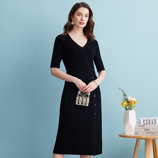 EITIE爱特爱夏季时尚简约通勤纯色修身连衣裙7407150 商品图3