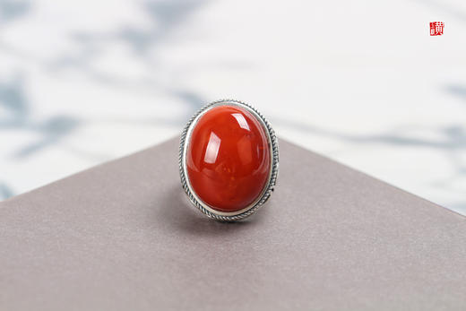 南红戒指【炽热】，925银镶 商品图0