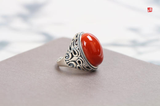 南红戒指【炽热】，925银镶 商品图1