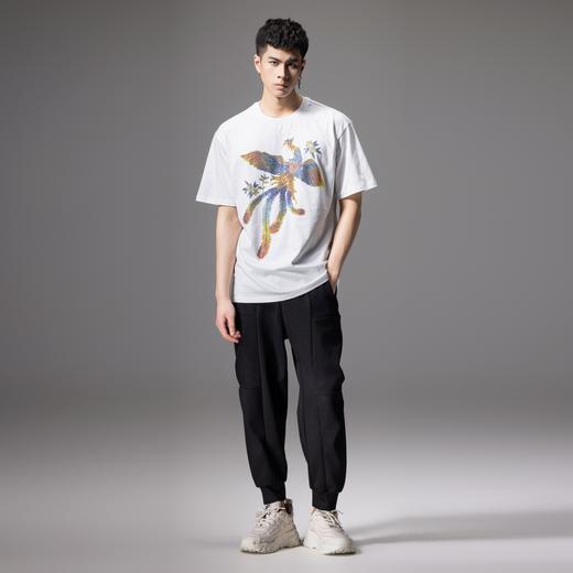 PINLI品立新中式2024夏季新款烫钻凤凰短袖T恤男士国潮休闲体恤BG242111038 商品图5