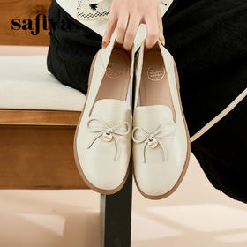 Safiya/索菲娅2023年秋新款浅口真皮蝴蝶结软底休闲单鞋深口皮鞋乐福一脚蹬便鞋 SF33112029