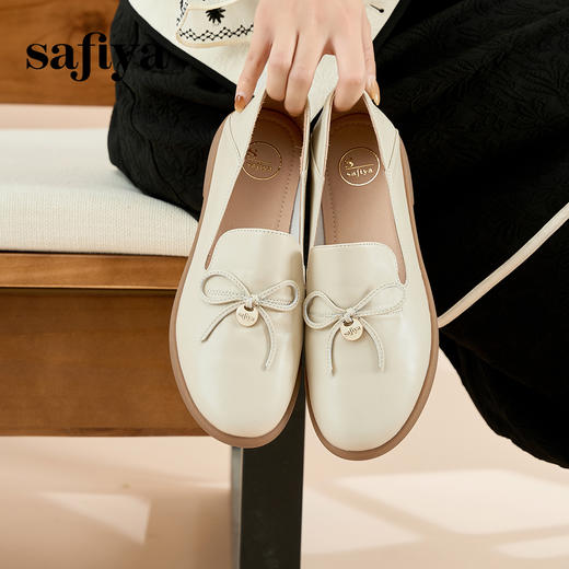 Safiya/索菲娅2023年秋新款浅口真皮蝴蝶结软底休闲单鞋深口皮鞋乐福一脚蹬便鞋 SF33112029 商品图0