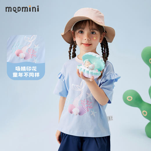 【冰冰棉】【90-140】【MQDmini】女童夏季冰感t恤短袖花边袖上衣 商品图4