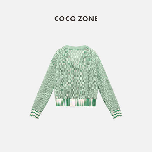 COCO ZONE夏季新款镂空长袖针织衫V领单排扣上衣CC2B0563 商品图1